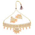 thumbnail image 5 of Efulgenz Ethnic Choker Necklace Earrings Maang Tikka Kundan Faux Pearl Peach Color Traditional Indian Wedding Bridal Set Bollywood Jewelry for Women, 5 of 5