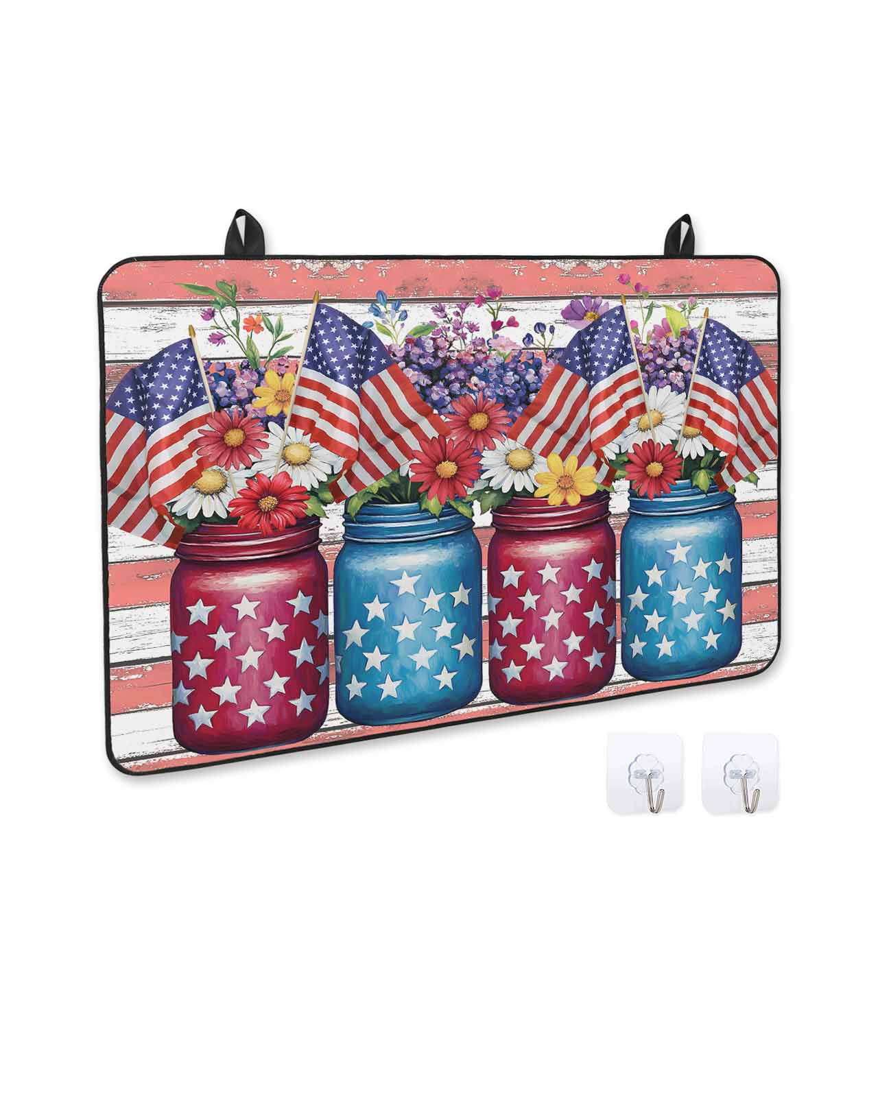 nqOlkjepod Large Induction Cooktop Protector Mat 24"x21", 4th of July Stove Top Covers for Electric Stove, Independence Day Red Striped Floral Stove Burner Cover Mats, Glass Top Stove Cover