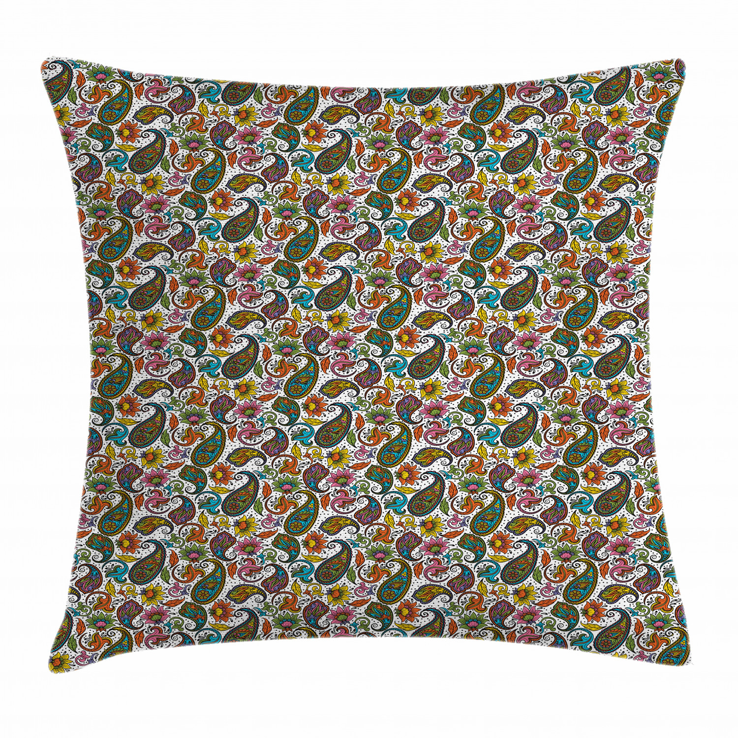 Hippie Throw Pillow Cushion Cover, Retro Style Arabian Iranian Flourish