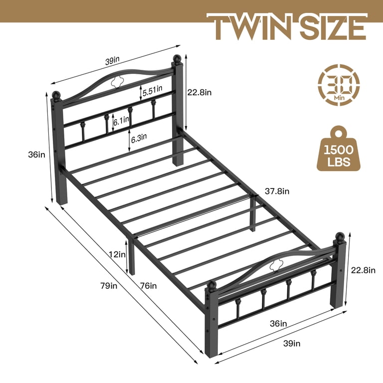 Kinsfook Twin Metal Bed Frame with Headboard, Black photo 5