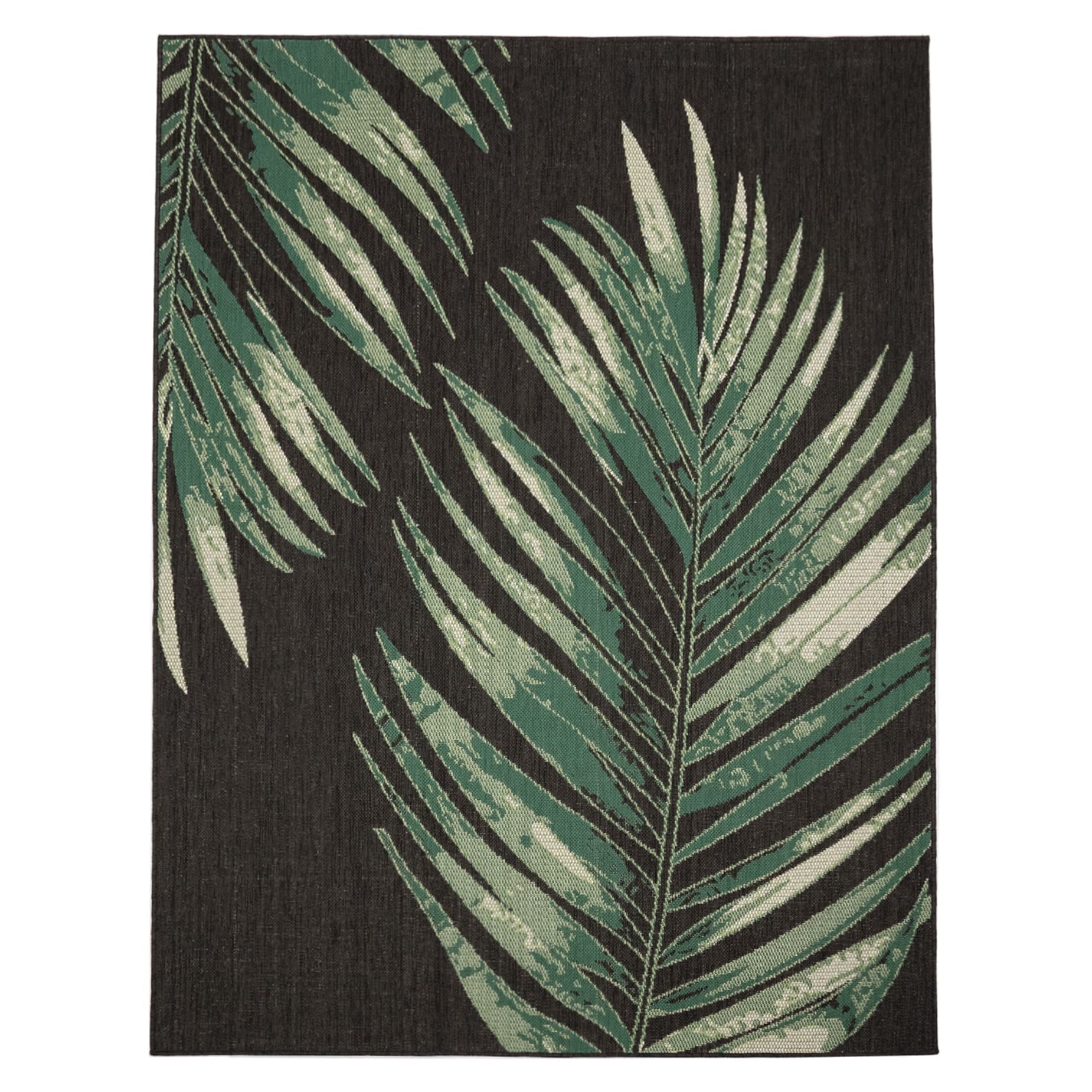 Paco Home Tropical Outdoor Rug Palm Leaves Design in Green Black - 2' x 3'3" (2'x3')