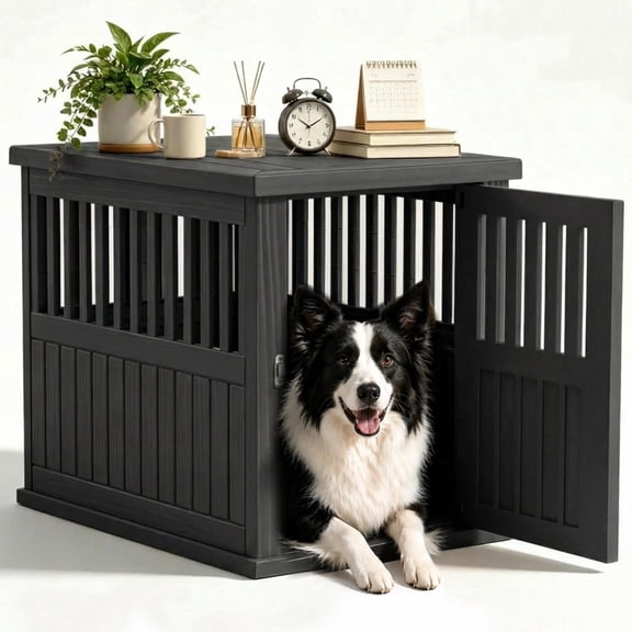 Dog Crate Furniture for Home Use, Black Metal, Stylish Modern Design with Hidden Storage Compartment