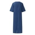 thumbnail image 5 of B91xZ Robes pour Femmes 2024 Invité de Mariage Décontracté Basique Confortable Manches Courtes Évasée Ligne A Midi Longue Robe maxi, Marine S, 5 of 5