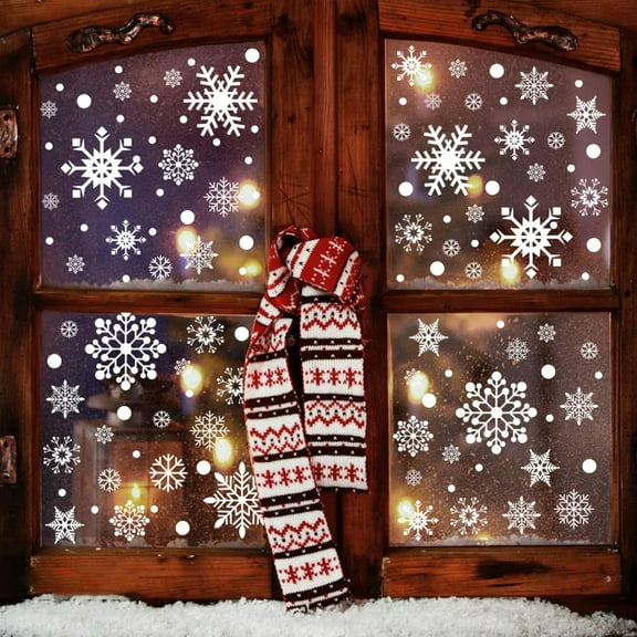 155 PCS Christmas White Snowflakes Window Clings, Christmas Window Decorations for Glass Windows, Christmas Window Decal Stickers for Winter Christmas Frozen Theme Party New Year