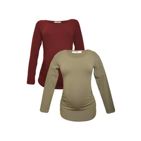 

LVMA2300 - 2 Pack - 100% premium Cotton - Women Long Sleeve Maternity T-Shirt