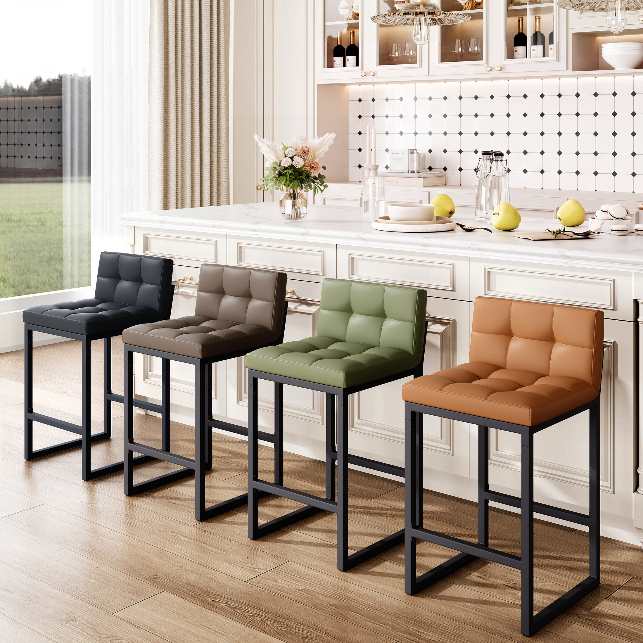 FIRAVOE Counter Height Bar Stools with Back Set of 3, Black photo 8
