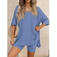 thumbnail image 3 of PRETTYGARDEN 2 Piece Sets for Women Summer Lounge Short Set Spring Matching Biker Shorts V Neck Oversized Shirt Clothing, 3 of 10