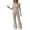Beige, variant on Fengactive Women's 2 Piece Lounge Sets Casual Striped Long Sleeve Crop Top Flare Pants Matching Pajamas Tracksuit Outfits
