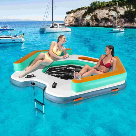 Goplus 8.7 ft Inflatable Floating Dock with Detachable Ladder Mesh Swim Lounge Beach