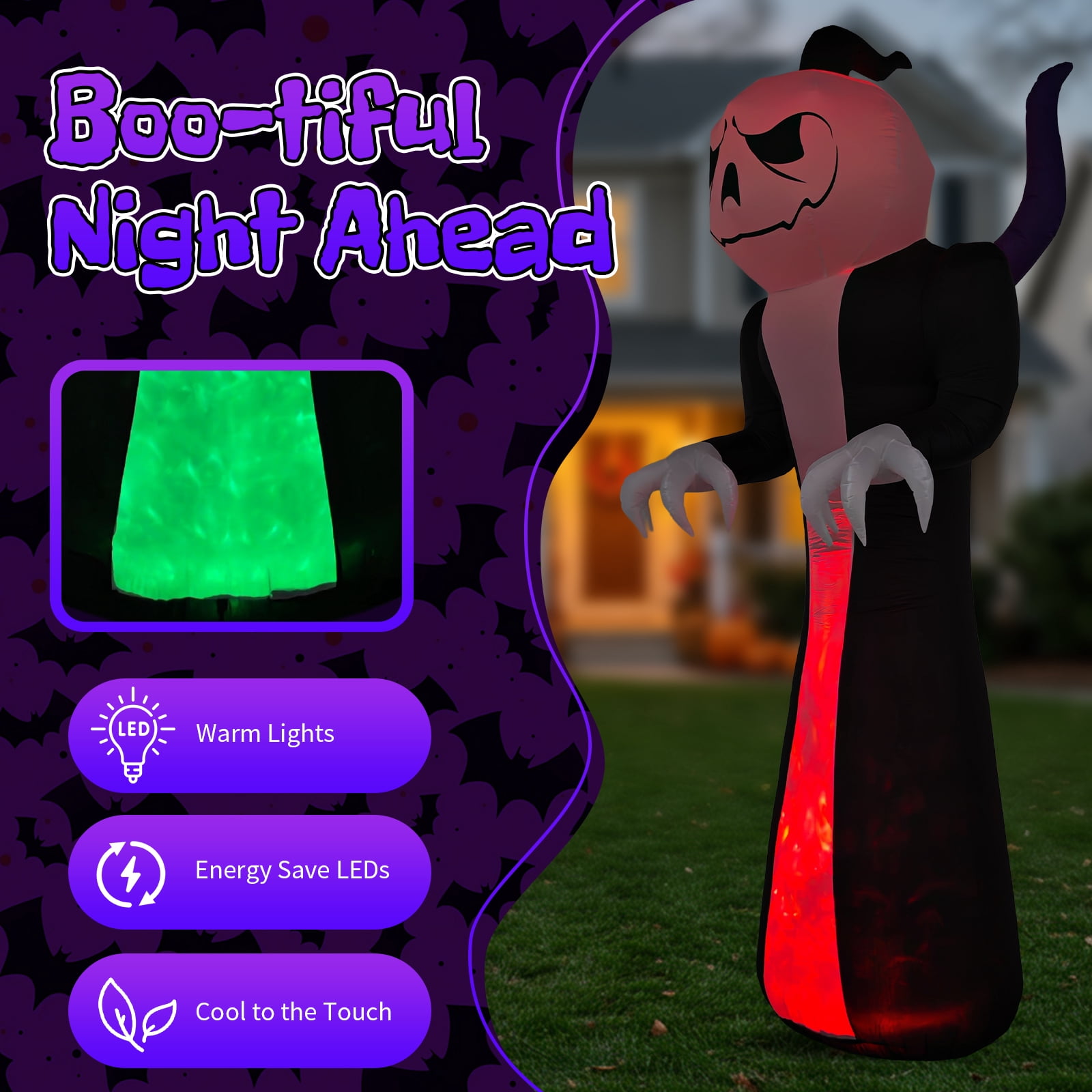 12FT Halloween Inflatable Grim Reaper with Jack-O-Lantern Pumpkin Head