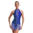 thumbnail image 1 of RUNQHUI Robe de Danse de Salon Sans Manches à Franges Brillantes Salsa Tango Col en V Lyrique Jazz Bleu TG, 1 of 6