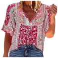thumbnail image 1 of Birdeem Chemise d'Été Rétro à Col en V Décontractée à Manches Courtes Imprimée pour Femmes, 1 of 7