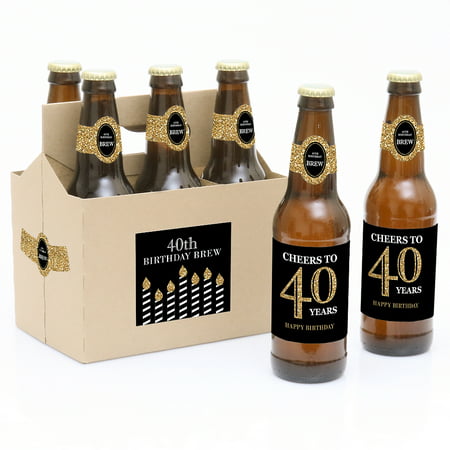 Adult 40th Birthday - Gold Party Decorations for Women and Men - 6 Beer Bottle Label Stickers and 1