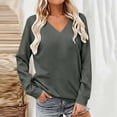 thumbnail image 3 of V-Neck Sweatshirt Women Fleece Pullover with Side Pockets Lightweight Casual Loose Solid Color Long Sleeve Fall Sweatshirt No Hood Gray XXL, 3 of 6