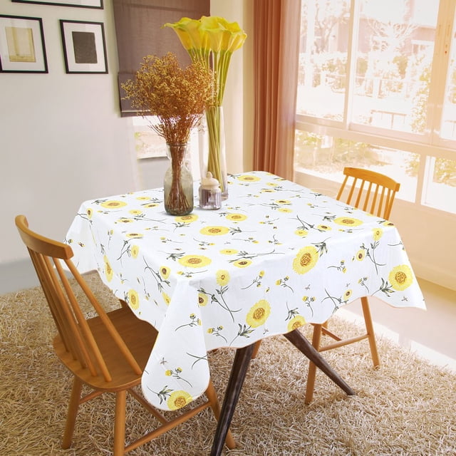 HAOAN Blue Flower Print Square 53 x 53 Inch Tablecloth Waterproof