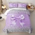thumbnail image 1 of meiyoeat Lavender Princess Bow Bed Spread Queen for Women Girls, Glitter print Diamond Queen Coverlet Set, Purple Silver, 3pcs, 1 of 5