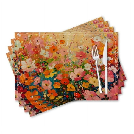 

BaHomeck placemats Set of 4 rectangle Linen Cotton Placemats for Dining Table Washable Heat Resistant 18*12inch Wildflowers In Full Bloom With Petals Of Various Colors And Shapes
