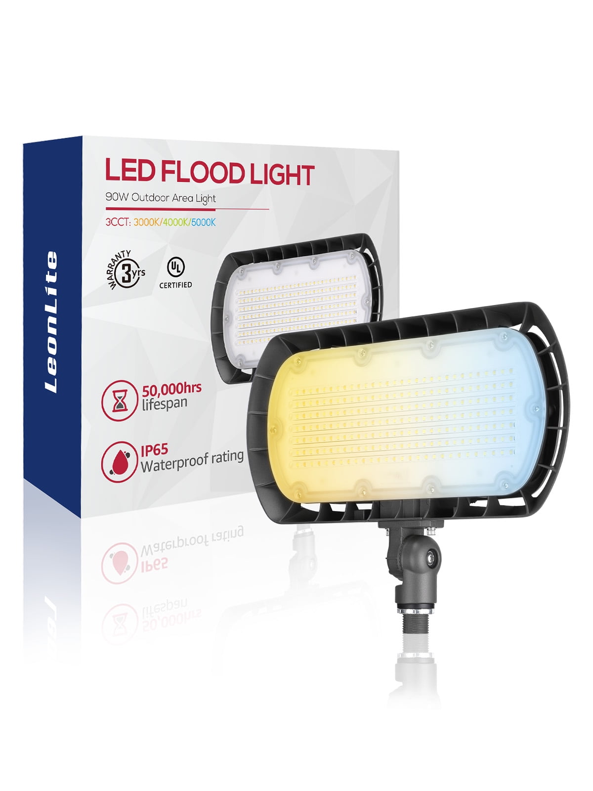 4 Pack 3CCT LED Flood Light with Knuckle, 0-10V Dimmable, 5000K/4000K/3000K Selectable, 10800LM/8400LM/6000LM, 120-277V, IP65