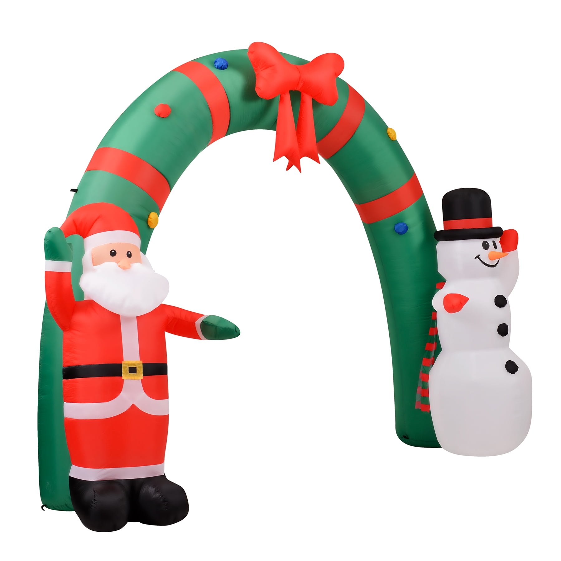 Fraser Hill Farm 8 ft Tall Walkway Arch w/ Santa Claus and Snowman, Outdoor Blow-Up Christmas Inflatable w/ Lights and Storage Bag, FHFXMASARCH081-L