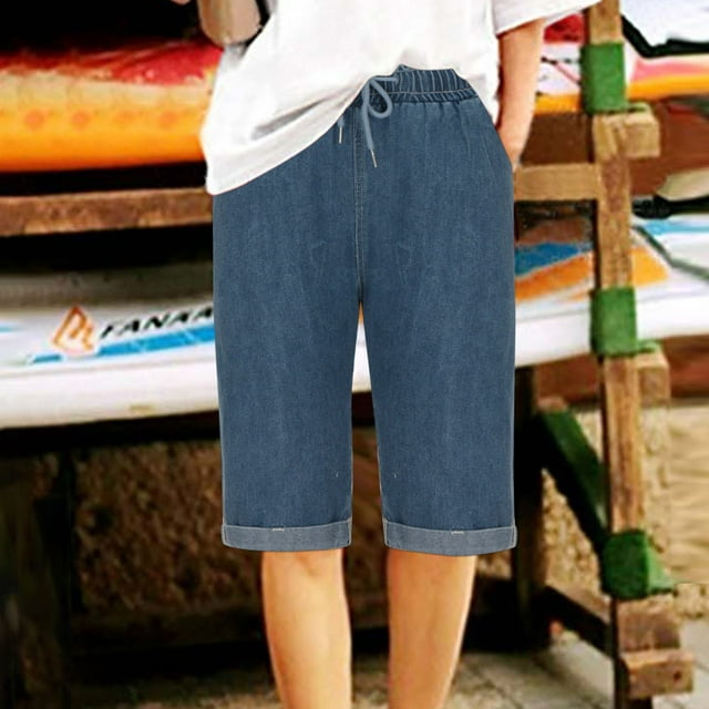 LOVZFMLL Short pour Femme à la Mode Uni à Trois Sens avec Cordon de Serrage Bleu TTG