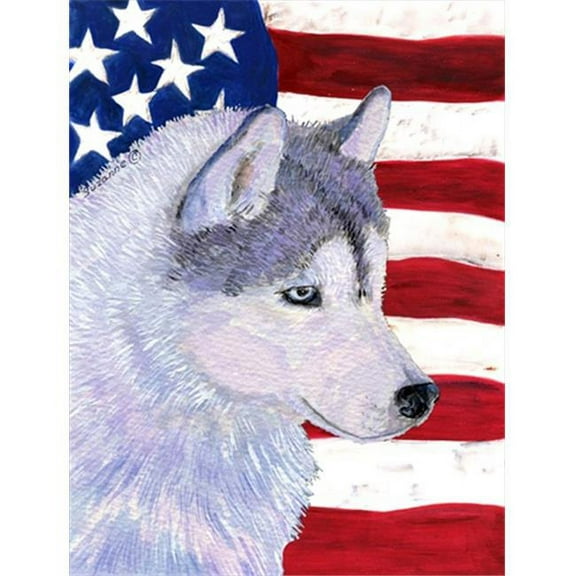 28 x 40 in. Usa American Flag With Siberian Husky Flag Canvas House Size
