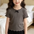 thumbnail image 4 of YunPes Tween Girls Ribbed Short Sleeve T Shirt Lettuce Trim Crew Neck Tees Tops Summer Cute Casual Bowknot Clothes for Kids, 4 of 5