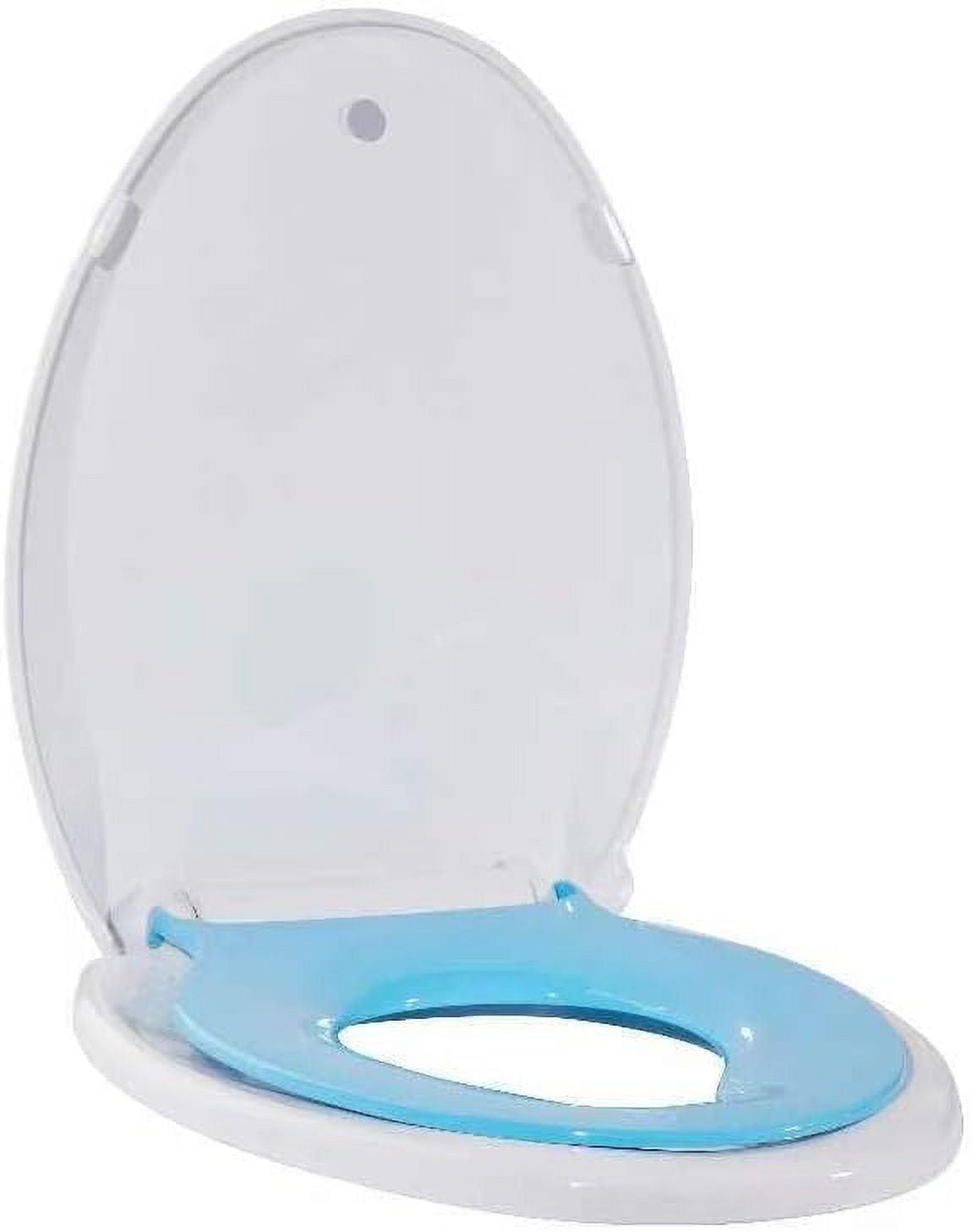 Elongated Toilet Seat with Integrated Potty Training Seat, Magnetic Kids Cover, Slow Close Feature, and Secure Fit for Adults and Toddlers (Blue)