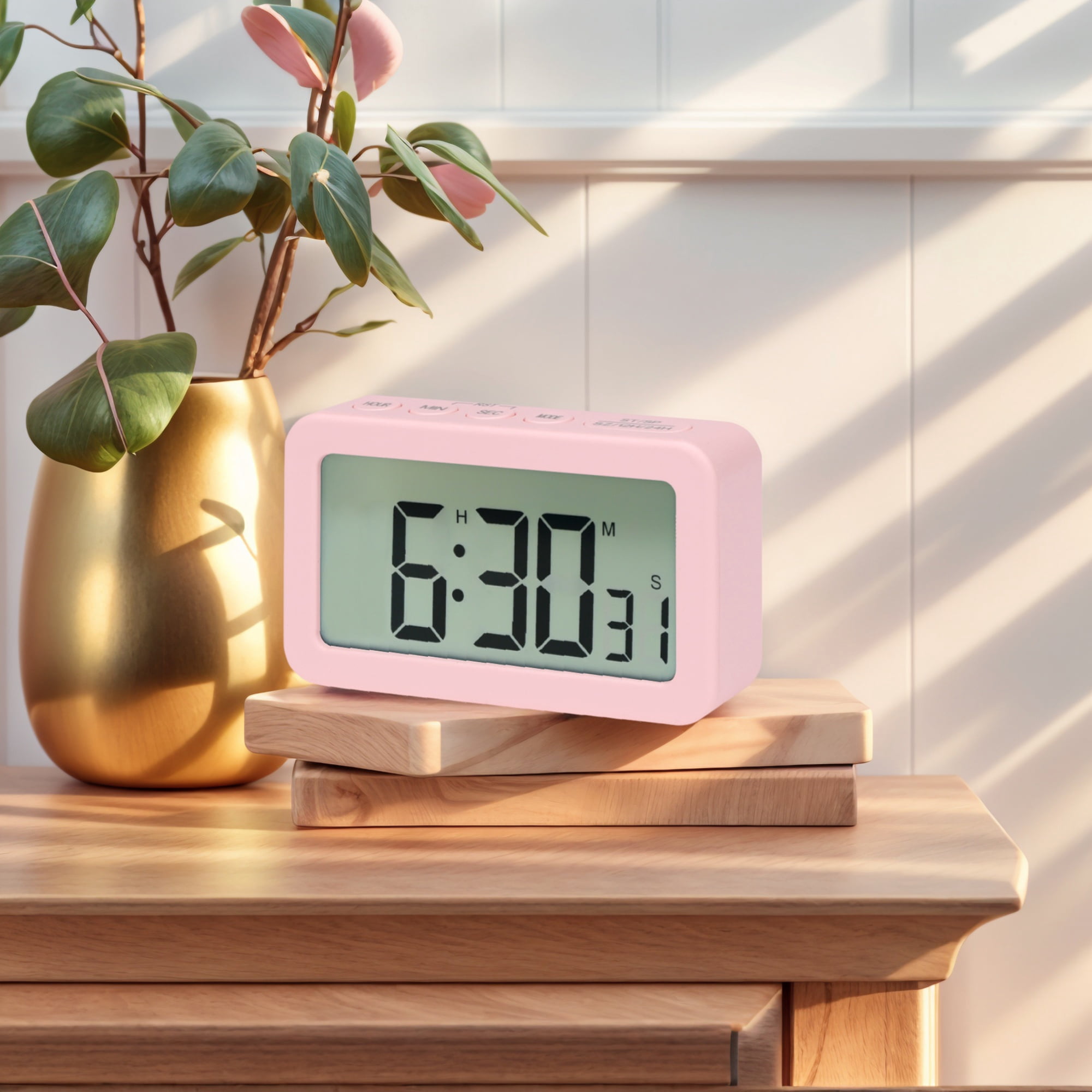Unique Bargains 2 Pcs Small Loud Alarm Clock Battery Operated Desk Clock White Pink/Green