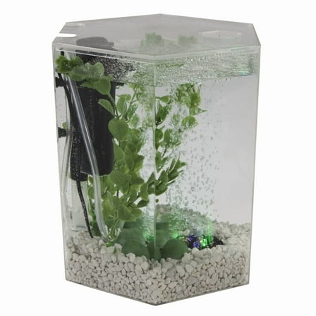 Tetra Bubbling LED Aquarium Kit, Acrylic Hexagon Shape with Color-Changing Light Disc, 1 Gallon