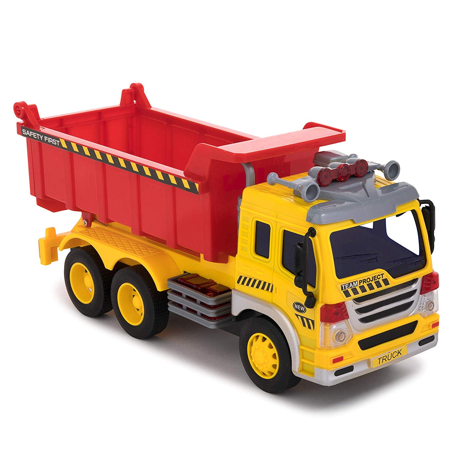 Kids Powered Garbage Truck Toy Dumper Lorry With Sounds & Lights Friction 