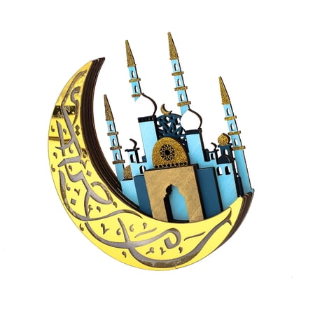 XIBUFE 2026 New Eid Ramadan Decorations 3D Castle Moon Wooden Desktop Decorative Ornament for Table Home for Eid Celebrations,Ramadan Decor,Home Table Decor,Festive Decorations,Holiday Displays
