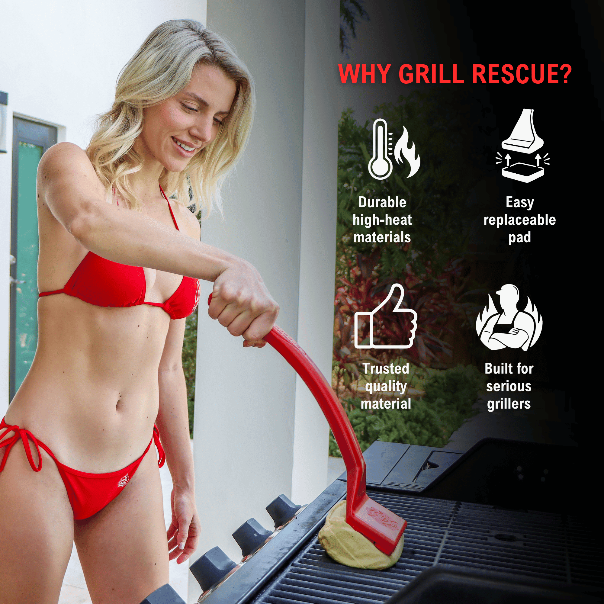 Grill Rescue BBQ Replaceable Scraper Cleaning Head, Bristle Free - Durable and Unique Scraper Tools for Cast Iron or Stainless-Steel Grates, Barbecue Cleaner