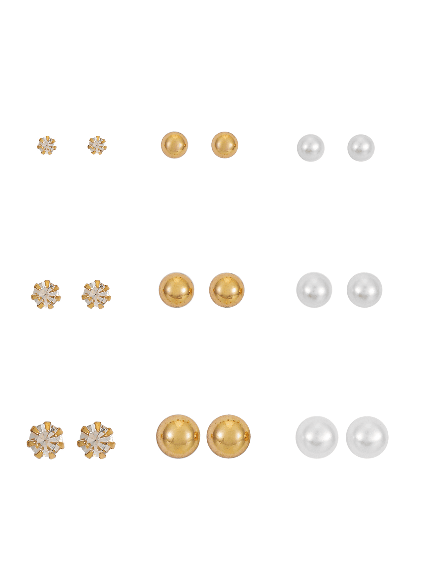 Time and Tru Goldtone Pearl Stud Earrings Set for Women, 4.30 x 2.30 x 0.50 inches