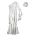 thumbnail image 4 of Linjinx Kids Girls Shiny Metallic One Shoulder Flare Sleeve Jumpsuit Romper Playsuit with Hair Silver 8, 4 of 5