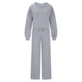 thumbnail image 3 of YUGYXL Women's 2 Piece Lounge Outfit Sweater Set Long Sleeve Crop Knit Top and Wide Leg Long Pants Sweatsuit Gray XL, 3 of 7