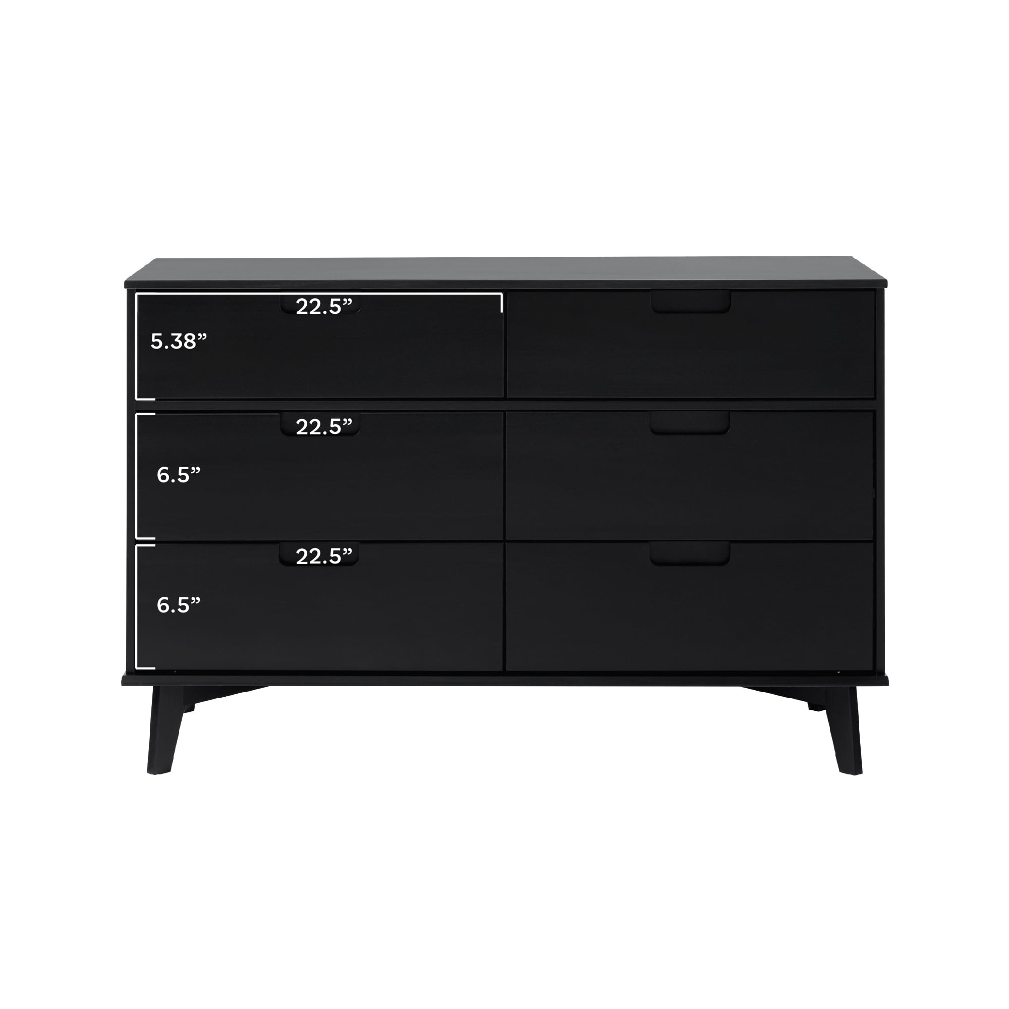 Walker Edison Mid-Century Modern 6-Drawer Solid Wood Dresser, Black