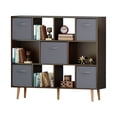 thumbnail image 4 of IVV 3-Tier Bookshelf, Wide Bookcase with 5 Fabric Drawers, Modern Book Shlef Storage Organizer Display Rack for Living Room, Entryway, Office, Brown, 4 of 6