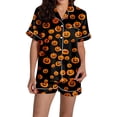 thumbnail image 3 of RMGVDSD Halloween Pajamas Set for Women 2 Piece Cute Pumpkin Print Short Sleeve Sleepwear Button Down Loungewear Holiday Party Pajama Shorts Sets, 3 of 7