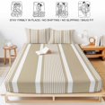thumbnail image 5 of Twin Sze Fitted Sheet Set - Brown Stripe 2 Piece Bedding Sets 16" Deep Pocket Fitted Sheet with 1 Pillowcase, Beige Striped Modern Minimalist Geometric Lines Brushed Microfiber Hotel Bed Sheets, 5 of 9