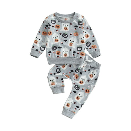 

Lieserram Toddler Baby Two Piece Halloween Outfit 0 6 12 18 24 Months 2T 3T Ghost Pumpkin Print Sweatshirt Tops and Elastic Pants for Infant Clothes Set