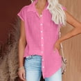 thumbnail image 6 of Tittly Button Down Shirts Womens Shirts Ladies Casual Solid Color Breathable Single Breasted Shirts Women's Short Sleeve Tops Cotton And Linen Short Sleeve Shirts Tshirts Shirts Hot Pink XL, 6 of 7