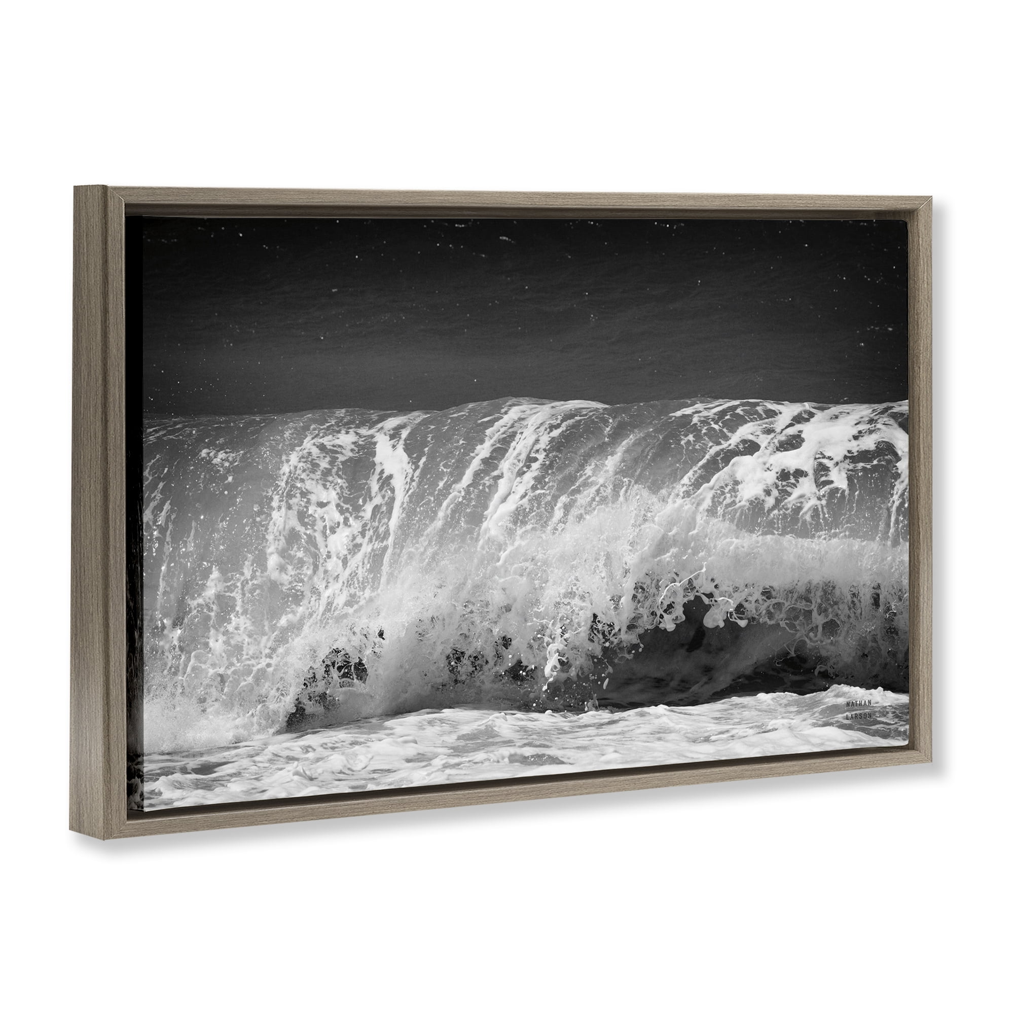 Stupell Industries Rolling Waves Night Sky Landscape Photography Brown Floater Framed Canvas Art Print Wall Art, 25 x 17