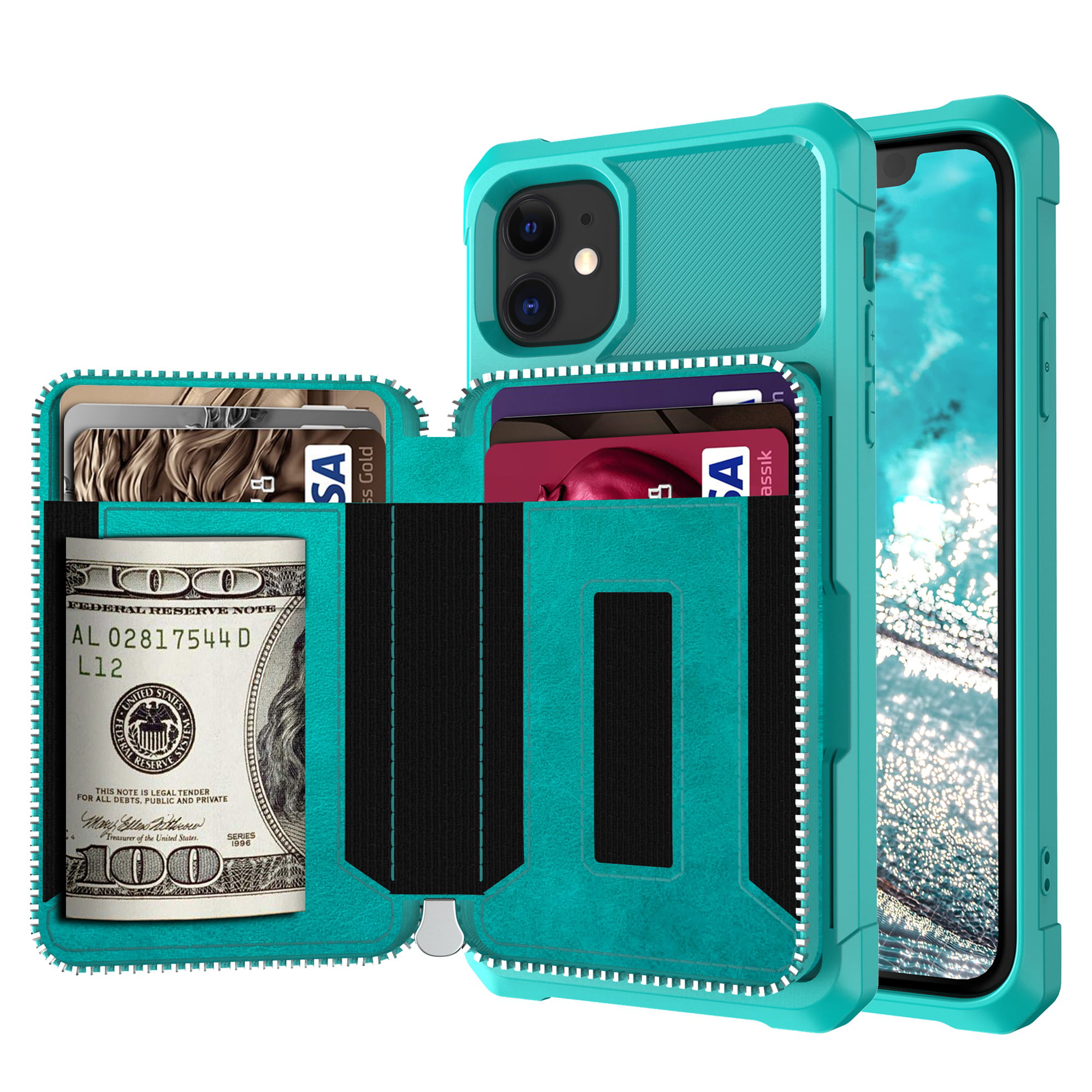 Dteck Wallet Case For iPhone 11, Zipper Wallet Case with Credit Card