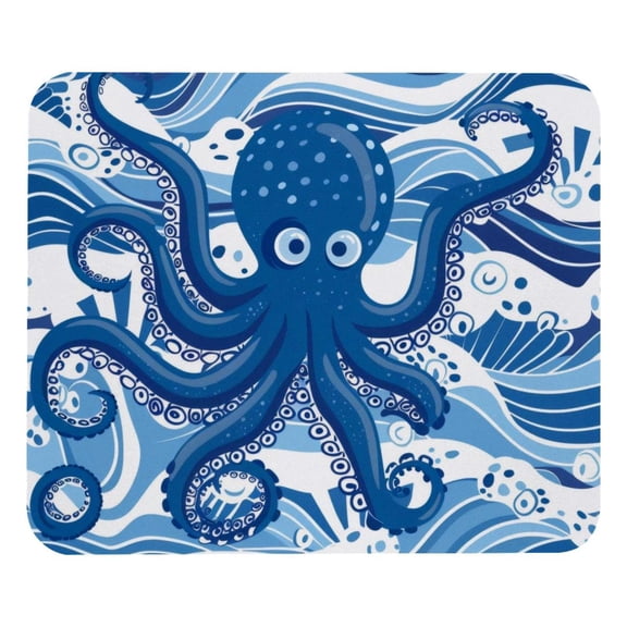 PhooArto Comfortable Mouse Pad Cute Octopus and Blue Wave Pattern Desktop Mousepad , 21 x 25 cm Mouse Mat, Non-Slip Rubber Base, Improves Speed and Precision