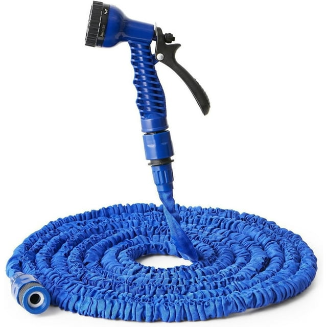 Expandable Garden Hose (16ft to 50ft), Aluminium Connector with 7 Functioning Nozzles, Multi-Purpose Garden Hose Sprayer, Garden Patio Sprayer for Watering Plants, Cleaning Cars or Pets (Blue)