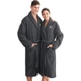 thumbnail image 2 of Authentic Hotel and Spa  Charcoal Grey with White Monogrammed Herringbone Weave Turkish Cotton Unisex Bath Robe K S/M, 2 of 5