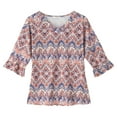 thumbnail image 6 of UVN Tunic Blouses for Womens Floral Print Tops Summer V-Neck 3/4 Ruffle Sleeve Blouse, 6 of 7