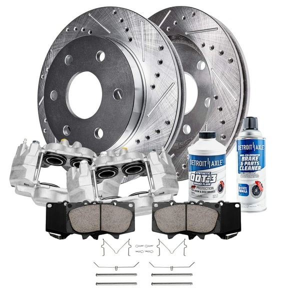 Detroit Axle - 8pc Front Drilled Slotted Brakes and Rotors Brake Pads Brake Calipers for 2005-2021 Toyota Tacoma 2003-2009 Toyota 4Runner 2007-2014 FJ Cruiser Replacement