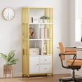 thumbnail image 3 of Gold Bookshelf with Drawers Modern Bookcase Storage Rack Shelf Tall Standing Bookshelves Metal Frame Large Display Racks Book Shelf for Bedroom, Living Room, Home Office, White/Gold, 3 of 7