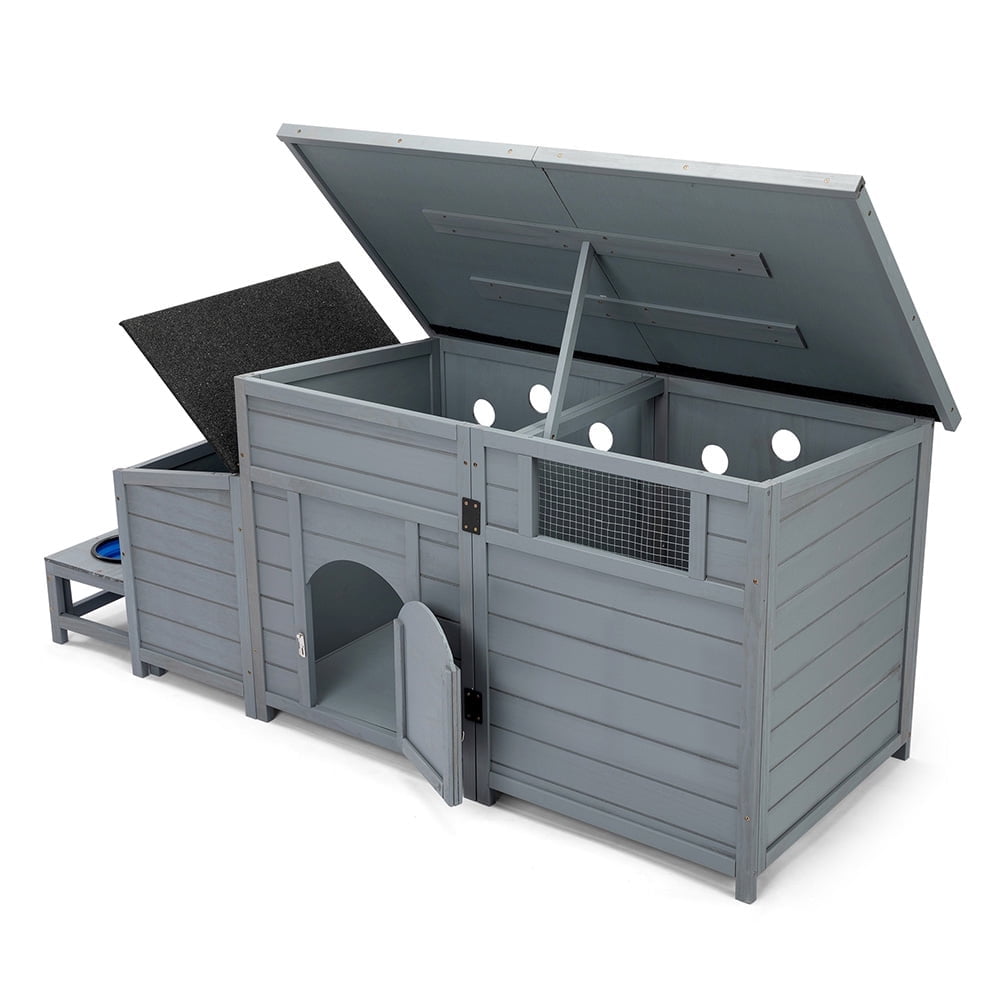 Gray Wooden Dog House Outdoor - Weatherproof Dog Kennel with Porch & Openable Roof, Removable Bottom, Elevated Floor - for Small to Medium Breeds (45.28"L x 25.2"W)